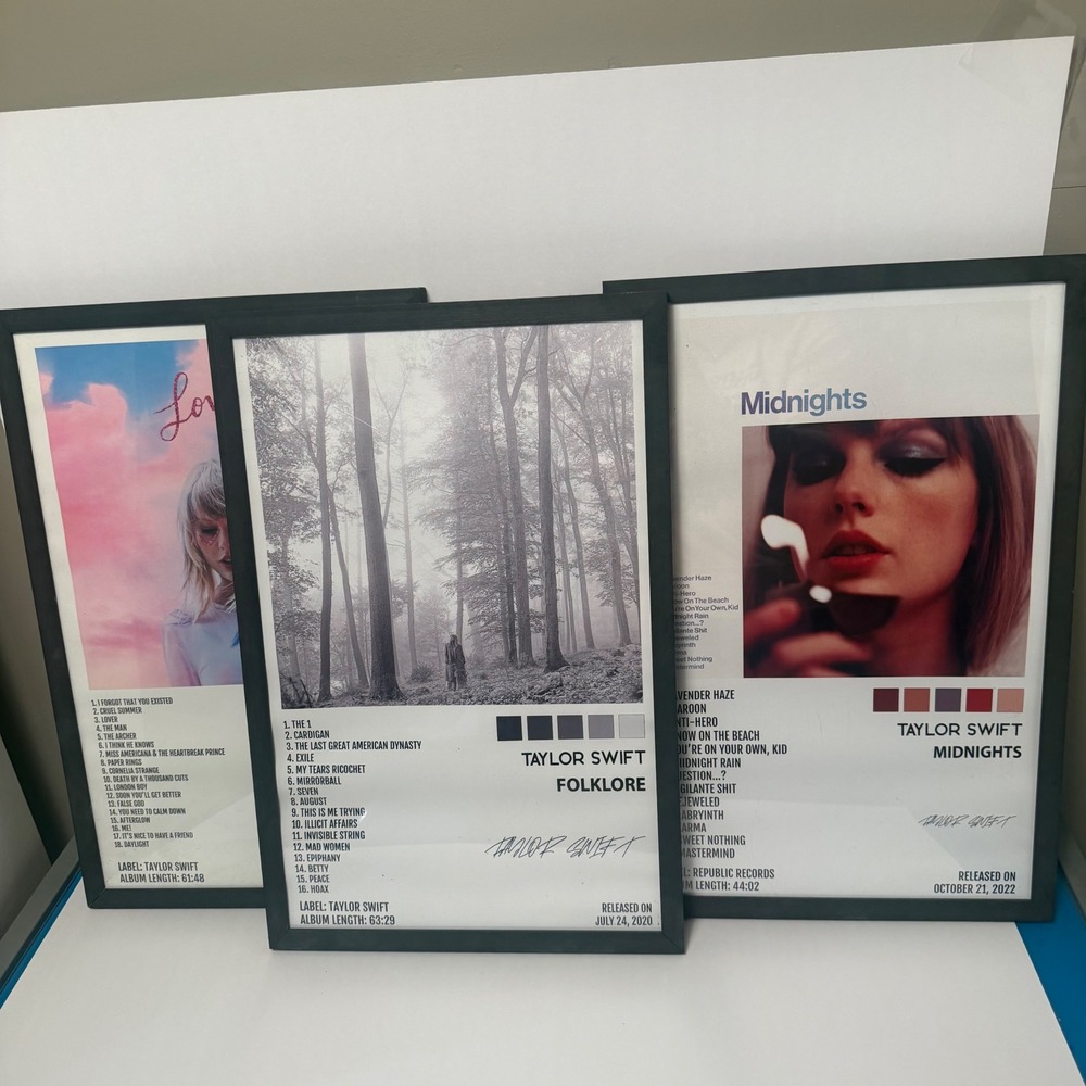 Taylor Swift Framed Album Cover Posters Set Lover Folklore Midnights Wall Art